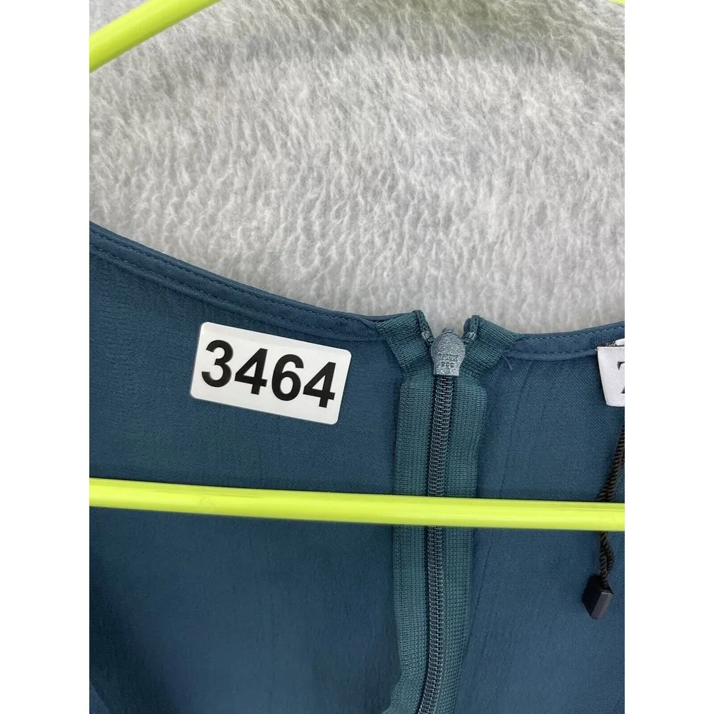 ZARA Women's Dress Solid Teal Long Sleeve V Neck Size Medium Ruched Front - Image 13