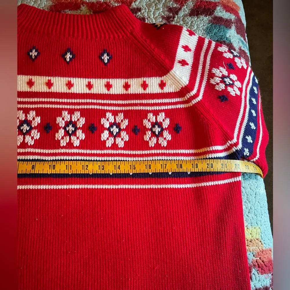 VTG 70s Fair Isle JC Penney Sweater, Size XL Acrylic Red, White & Navy Blue Red - Image 11
