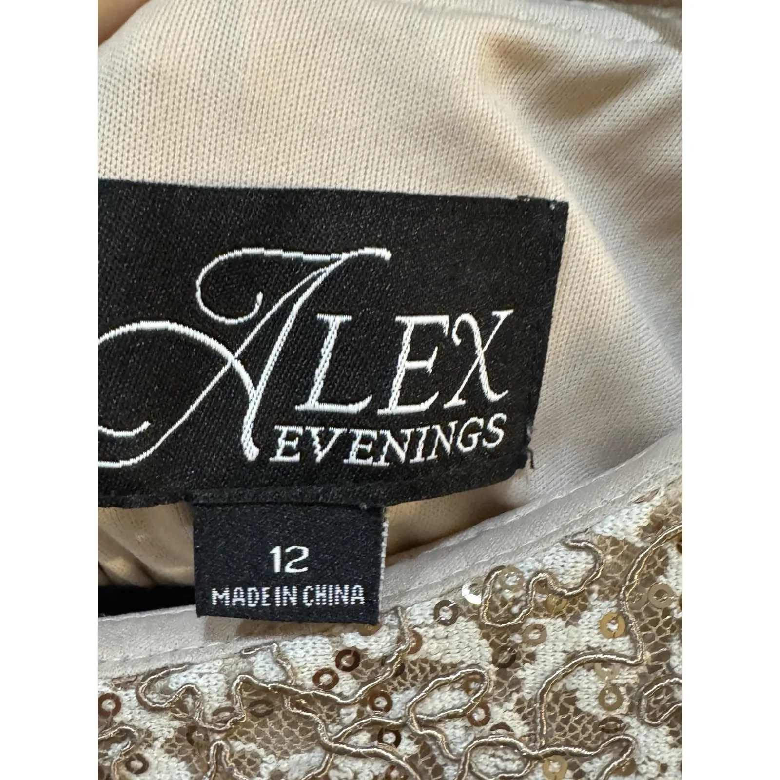 ALEX EVENINGS High Neck Sequin Fit and‎ Flare Dress with Shawl size 12 Champagne - Image 7