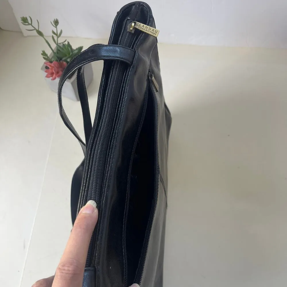 Landau Sacamoto Vegan Leather Bag Black Briefcase Y2K Career Classic Chic Tote - Image 8