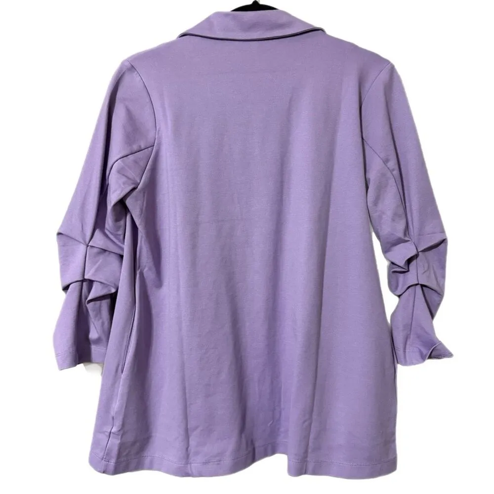 Dear Scarlett small lavender 3/4 blazer ruched sleeves side pockets slim fit NWT Purple - Image 3