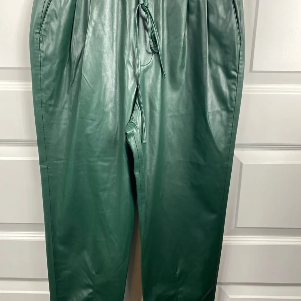 ZARA Women’s Dark Forest Green Faux Leather High Waist Skinny Leg Pants Small SM - Image 2