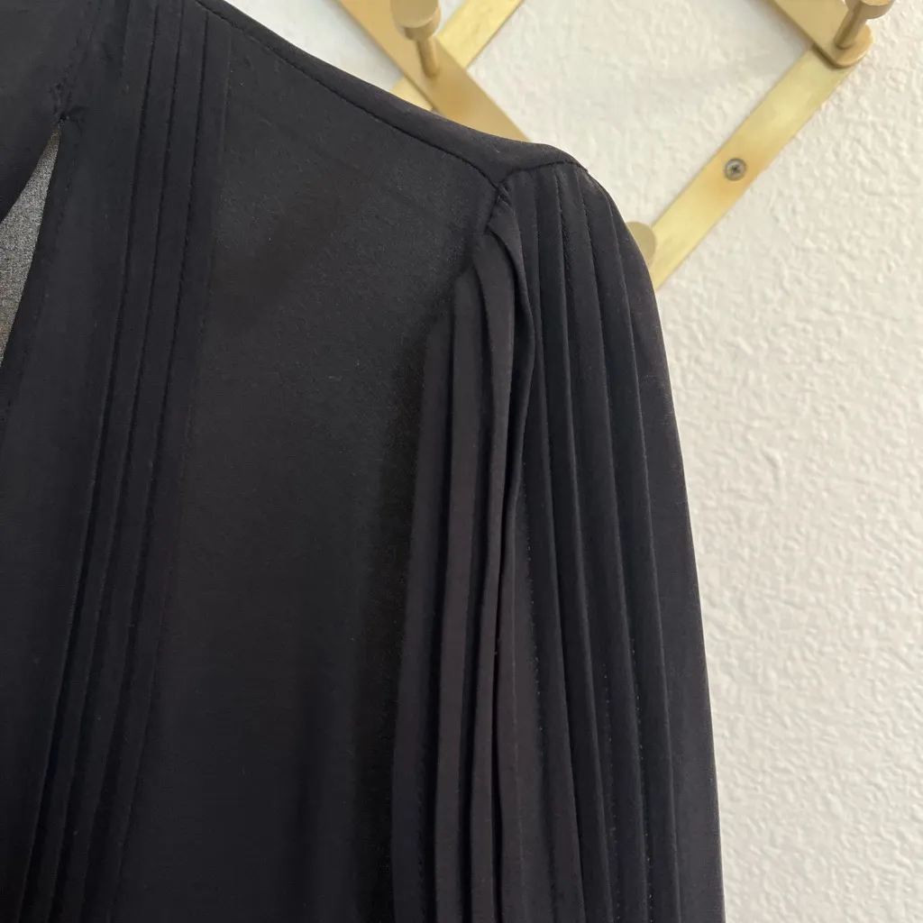 Paige Denim Chiffon Pleated Front Tie Top Black Small - Image 5