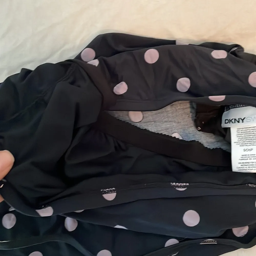 Swim Bathing Suit Top only Black with Gray Polka dots Loose Fit Small - Image 14