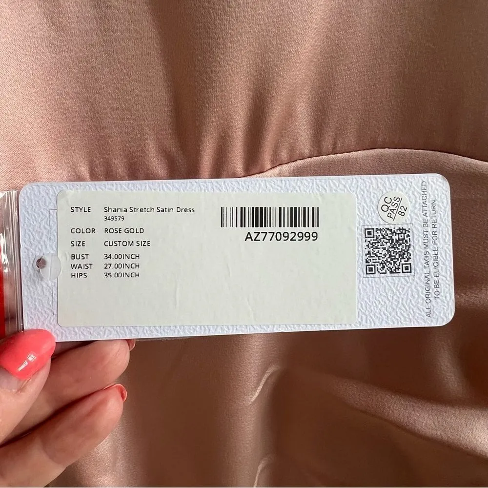 AZAZIE SHANIA NWT Rose Gold Sheath V-Neck Pleated Stretch Satin Dress Size C - Image 8