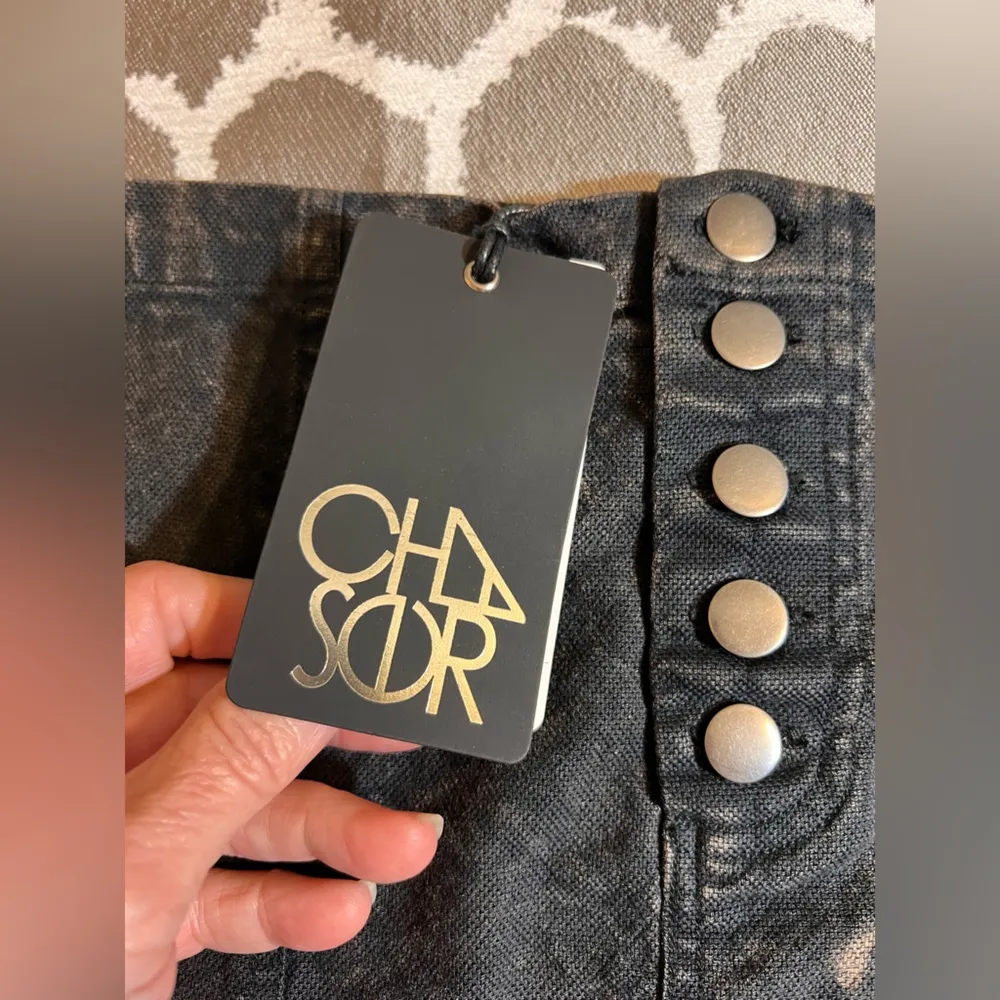 Chaser NWT Black Vintage Washed Denim Mini Skirt frayed hem button front casual - Image 4