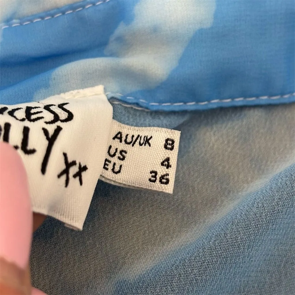 Princess‎ Polly Women's Blue Tie-Dye Button-Up Shirt Size 4 Casual - Image 3