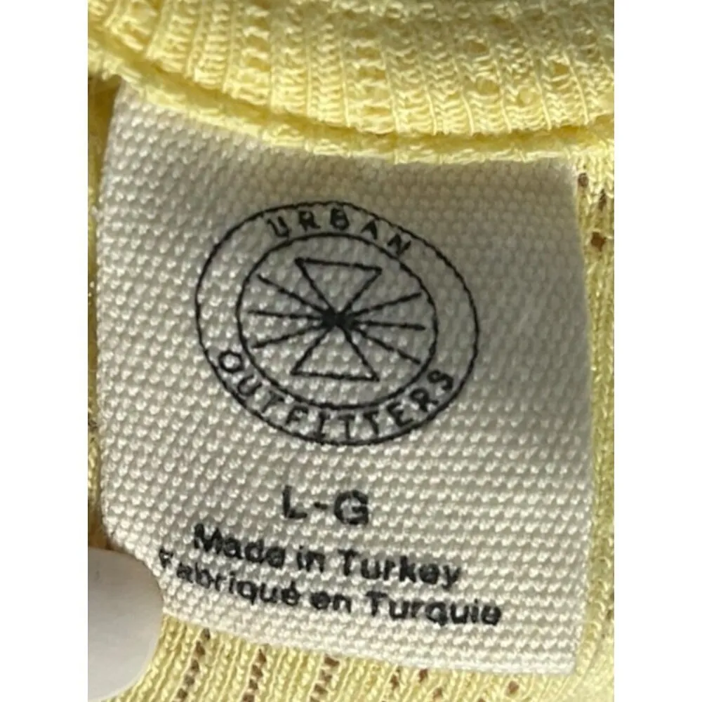 Urban Outfitters Women's L Heart Knit Cotton Tee Pastel Yellow Ruffle Hem Preppy - Image 4