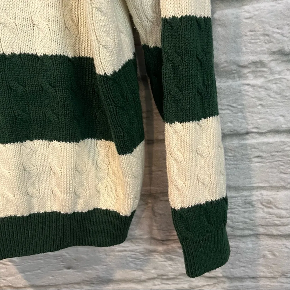 Brandy Melville Green and White Nikki Cotton Stripe Cable Knit Sweater Jumper OS - Image 7