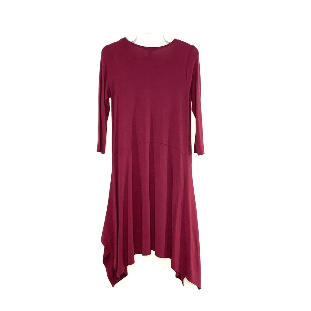 Eileen Fisher Burgundy Sharkbite Hem Pullover 3/4 Sleeve Dress Size Pet Small - Image 6