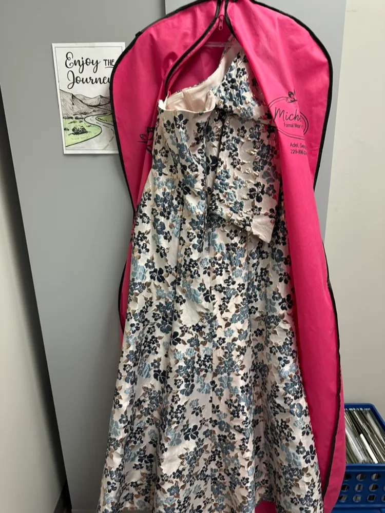 Floral blue and gold dress Size 12 - Image 4