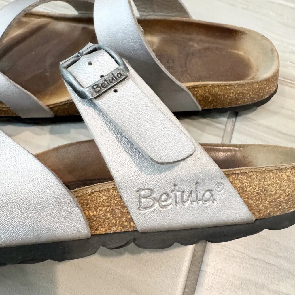 Betula Birkenstock Mayari Leather Strap Sandals in‎ Silver Brown Summer Size 7 - Image 6