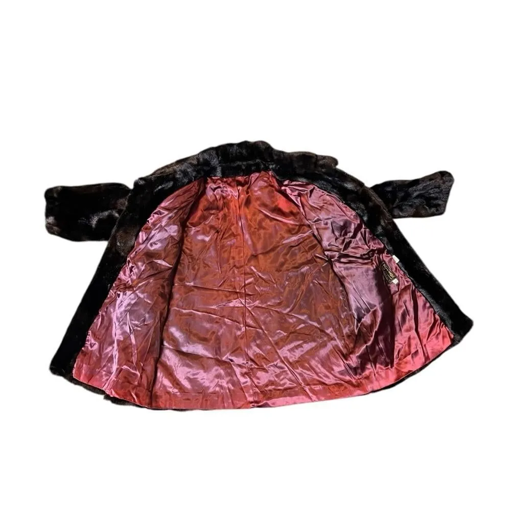 VINTAGE Tissavel of France Faux Fur Coat Mink Brown Size M - Image 8