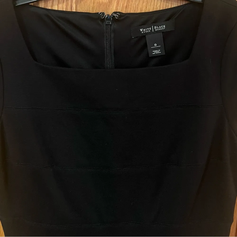 White House Black Market Stretch Ponte Knit Square Neck Ruffle Mini Dress Size 0 - Image 3