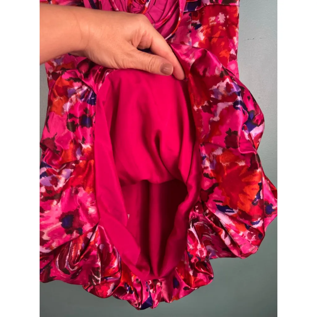 BCBGMAXAZRIA sz2 Pink/Red Floral Rosette Cocktail Party Mini Dress Bubble hoco - Image 5