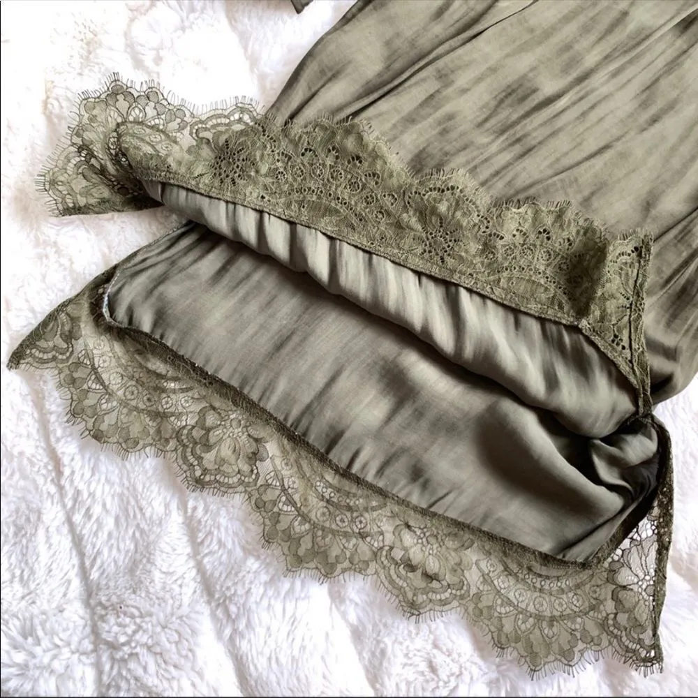 ✨HP✨H&M Silky Olive Green Lace Trim Tunic Dress✨ - Image 6