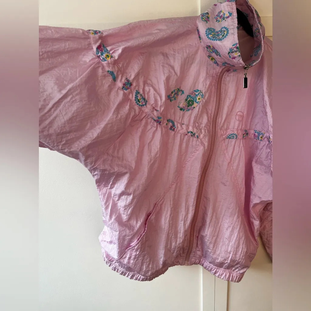 Sergio Tacchini Vintage Old‎ School Women’s Windbreaker Paisley Jacket Size 14 Pink - Image 10