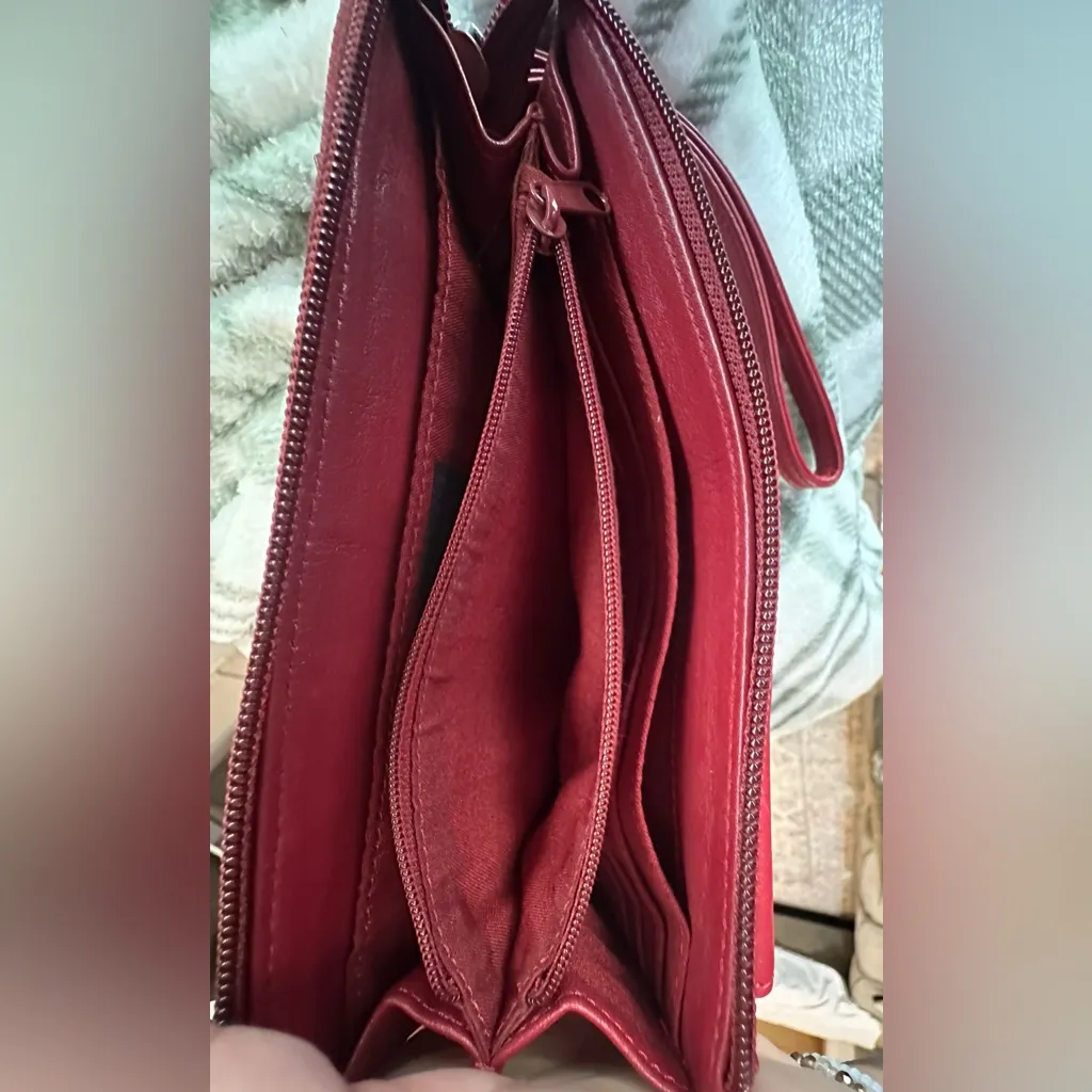 Wilsons Leather Red Zipper Close Wallet with Silver hardware - Image 7