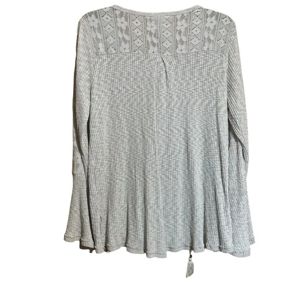 Knox Rose Top Womens Large Gray Waffle Knit Boho Stretch Blouse Ladies - Image 6