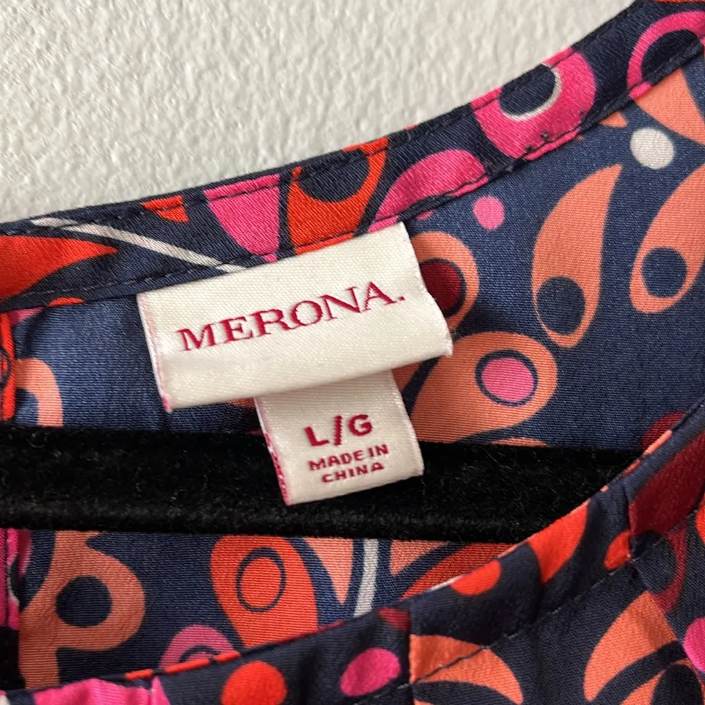 Merona•Psychedelic Navy/Orange/Pink Sleeveless Blouse• EUC• Size L - Image 5