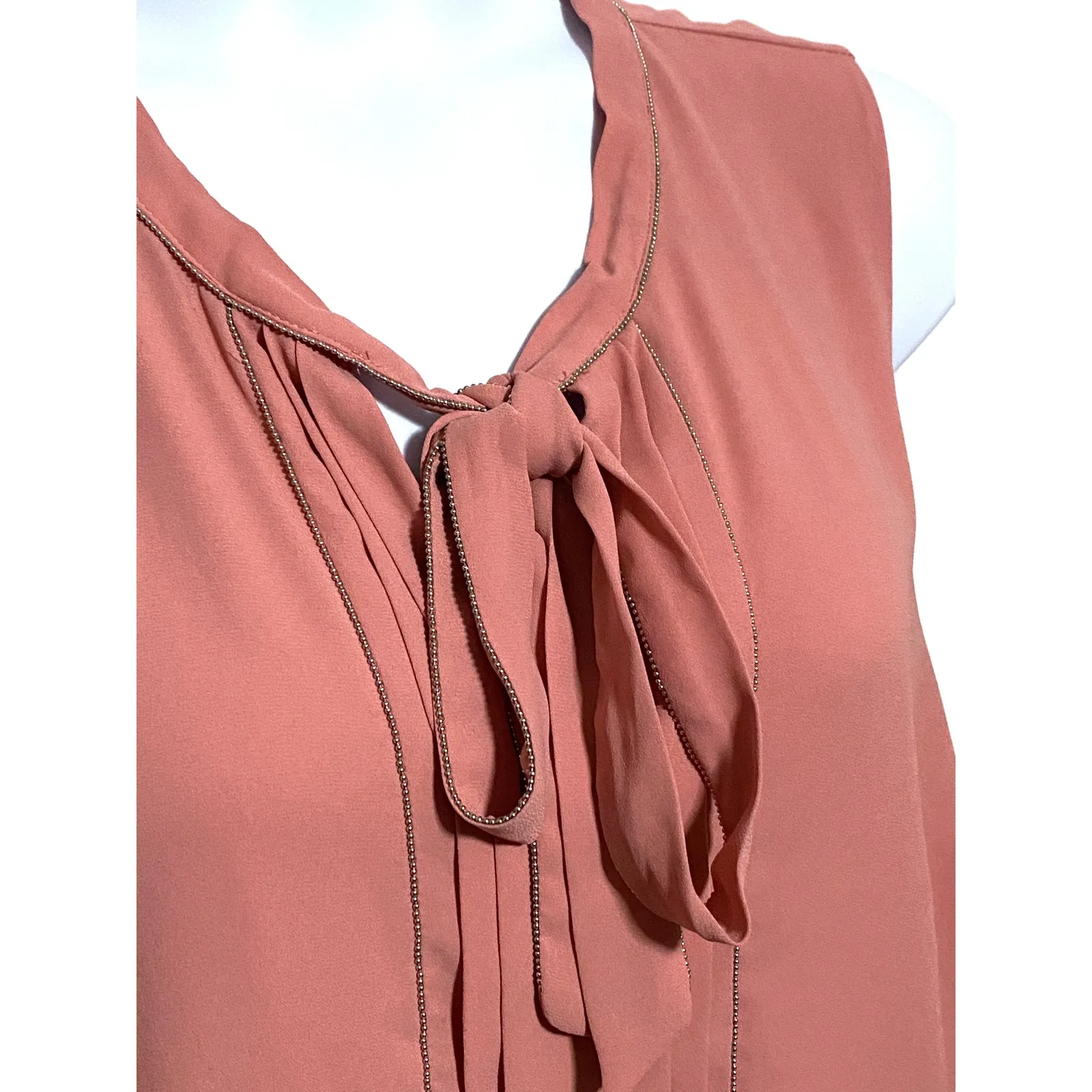 Truly Poppy Beaded Pink Chiffon Sleeveless Blouse 3X Tie Front Feminine Flowy - Image 2