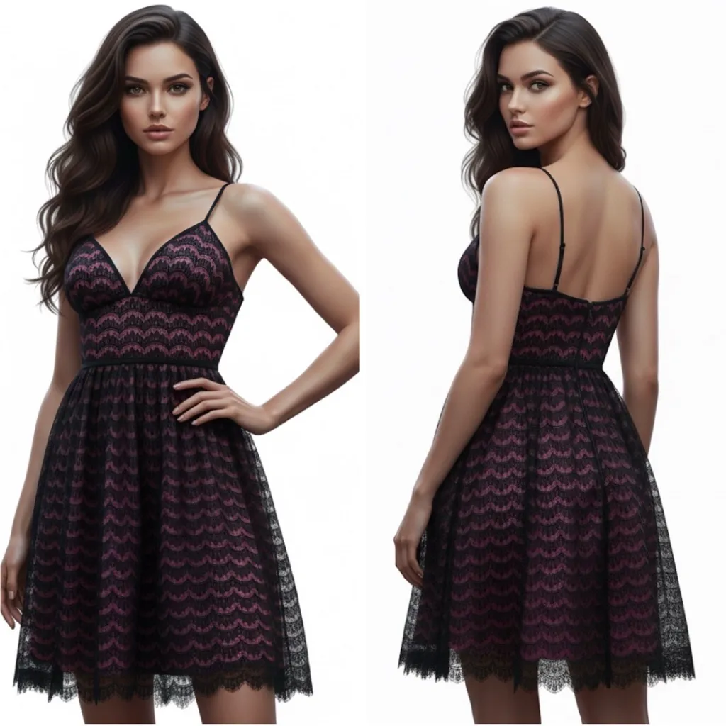 TRINA TURK Embroidered Lace Overlay Dress Kruze Black Rio Rose Spaghetti Straps - Image 8