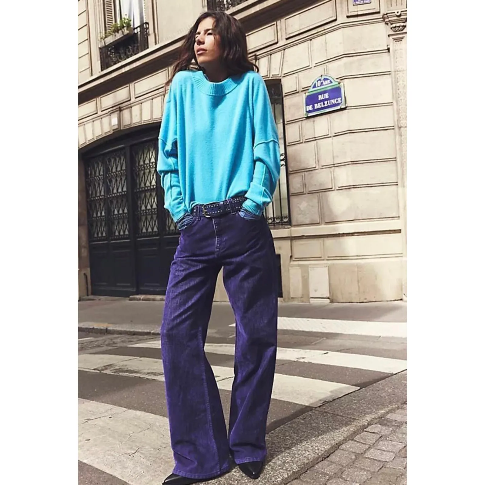 NEW Free People Vintage Wash Blue Tinsley Baggy High Waist Flocked Retro Jeans - Image 7