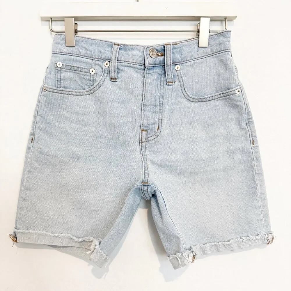 Madewell Mid Length Light Wash Blue Cuffed Bermuda Long Jean Shorts Boho Size 23 - Image 3