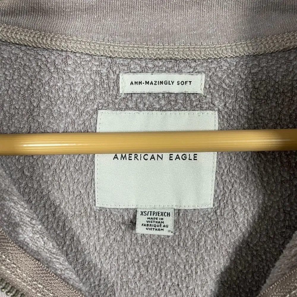 American Eagle Cinched Waist Fleece Quarter Zip in Grey Size XS - Image 8