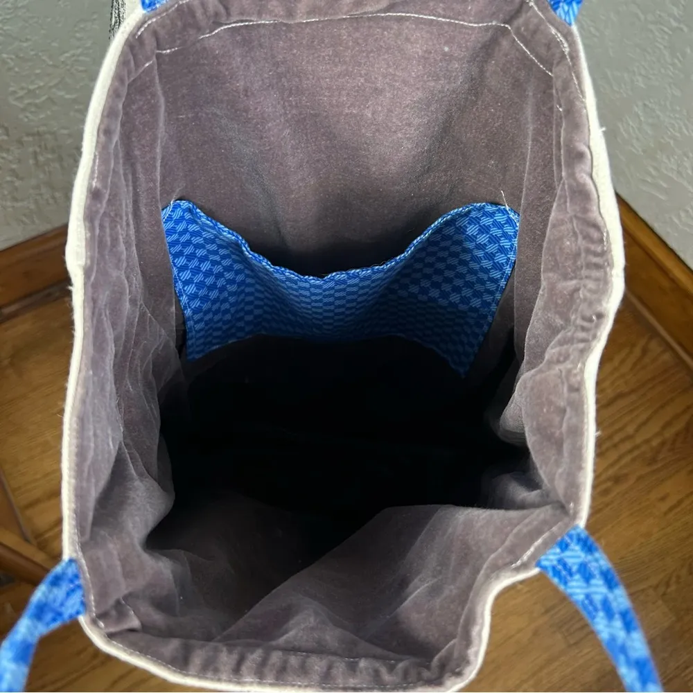 Boho Quilted And Stitched Canvas Art Deco Tote Bag Blue - Image 13