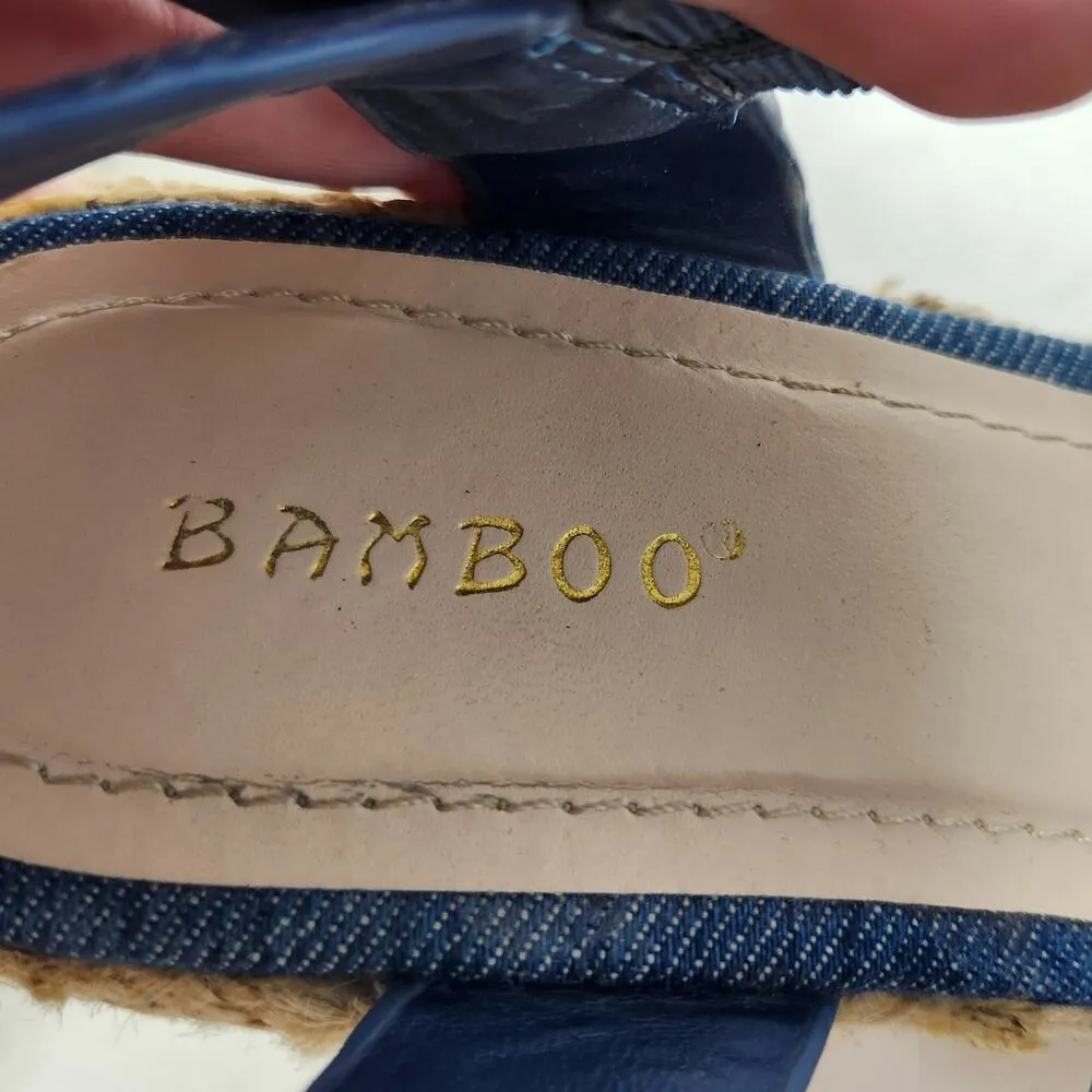 Bamboo Open Toe Platform Wedge Sandals Buckle Ankle Strap Blue Denim Size 7.5 - Image 7