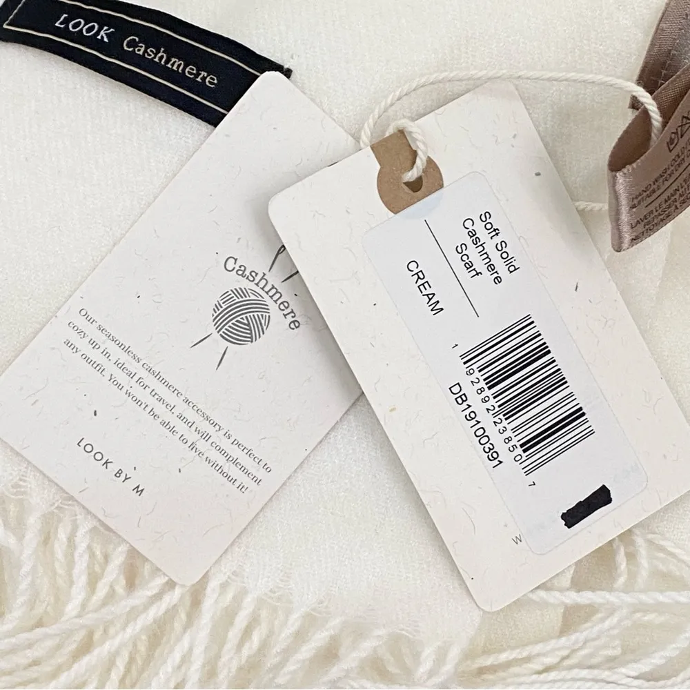 LOOK by M Cashmere Cream Soft Solid Cashmere Fringe Scarf 28”X77” - Image 10