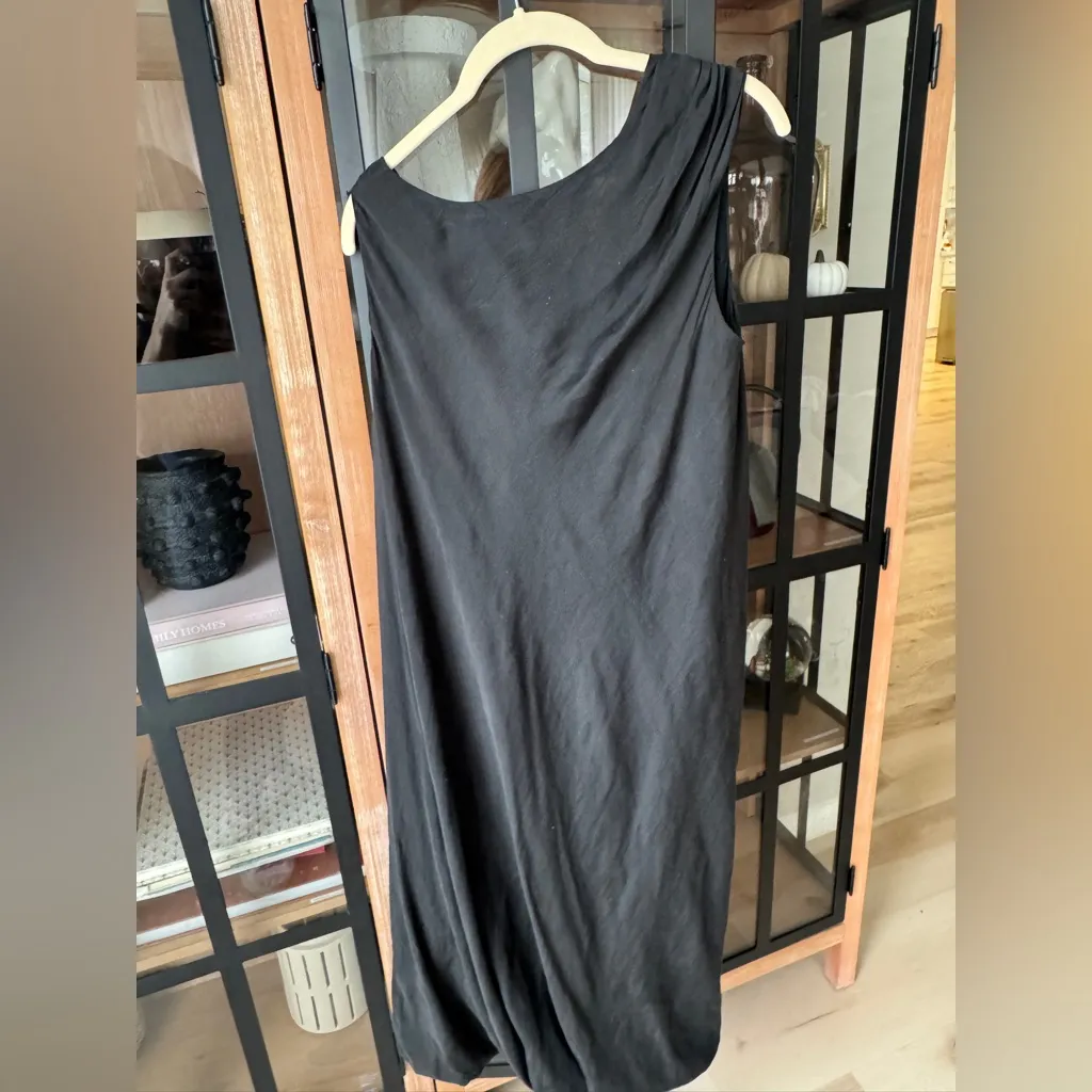 All Saints asymmetrical midi dress ruched cowl neck black tie maxi layla satin - Image 9