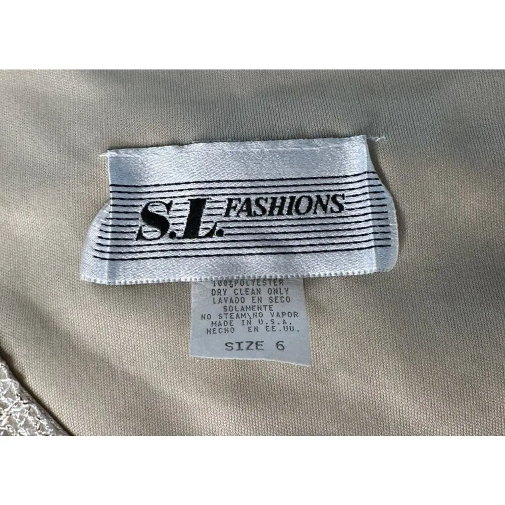 Vtg SL Fashions Cream Gold Lame Sparkly Formal Long Party Dress with Fringe 6 - Image 9