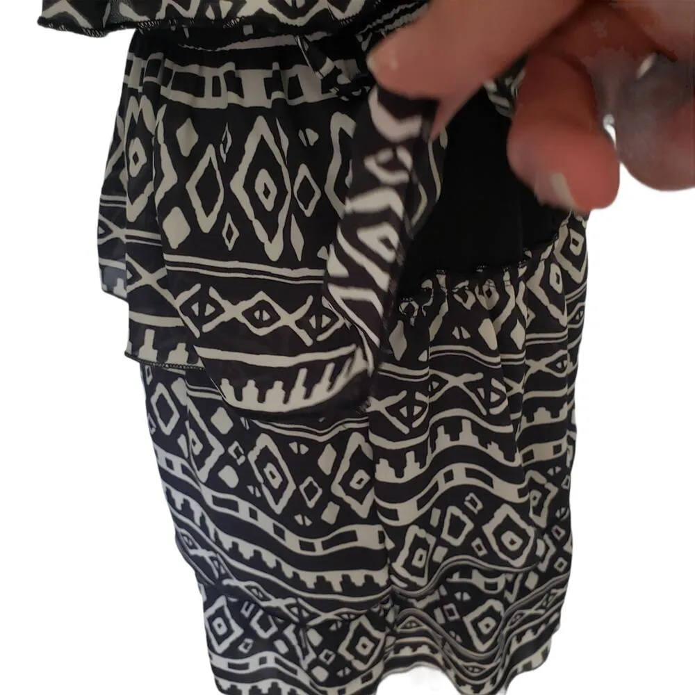 Mi Amore Womens Dress Size Medium Tiered Ruffle Black White Babydoll Fairy Boho - Image 5