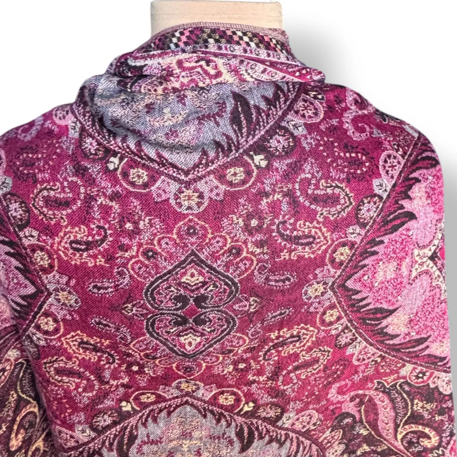 Burgundy Paisley Fringe Shawl Wrap Scarf Boho Bohemian Festival Layering Piece Red - Image 5