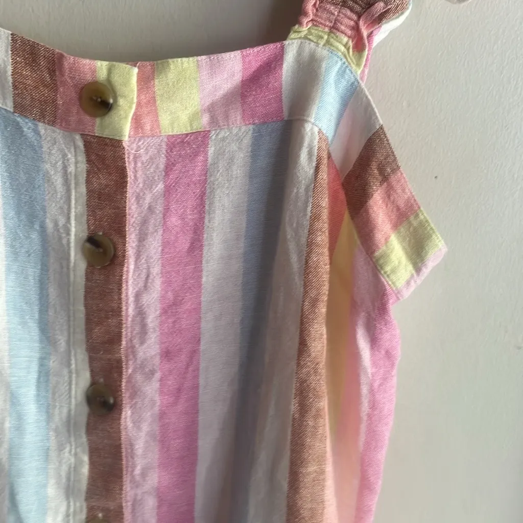 J. Crew Button Down Ruffle Sleeve Striped Linen Blend Top - Image 7