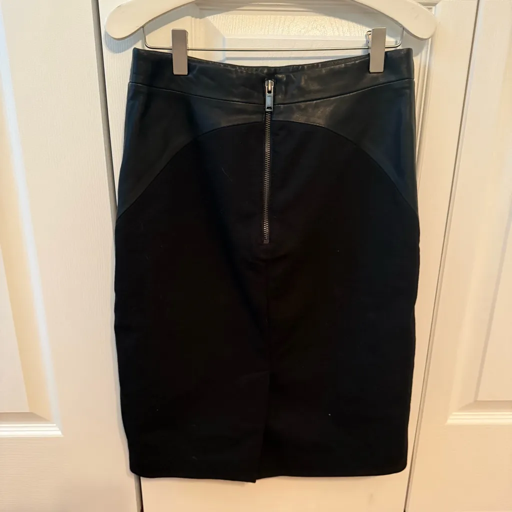 Reiss Avril Black Lamb Leather Panel Skirt - Image 3