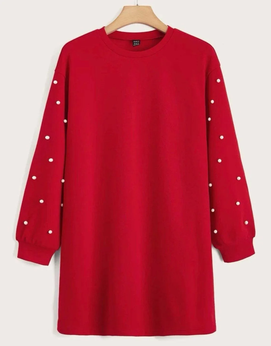 Red Dress With Pearl Sleeves - Image 2