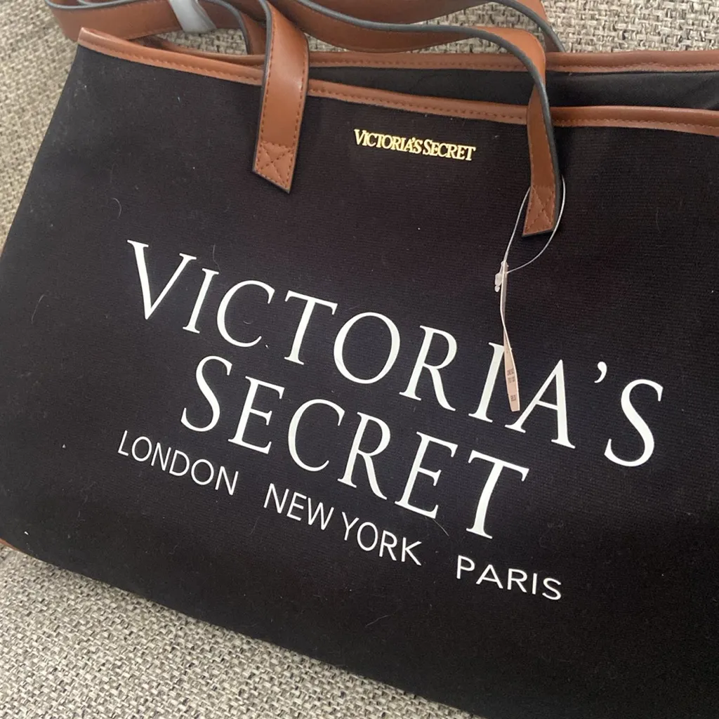 Victorias Secret Black Monogram London NY Paris Travel Tote Bag Shopper NWT - Image 5