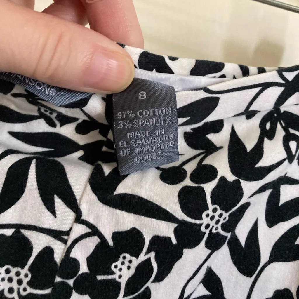 Hillard & Hanson White with Black Floral Sheer Black Lace at Hem Flare Skirt #R - Image 3