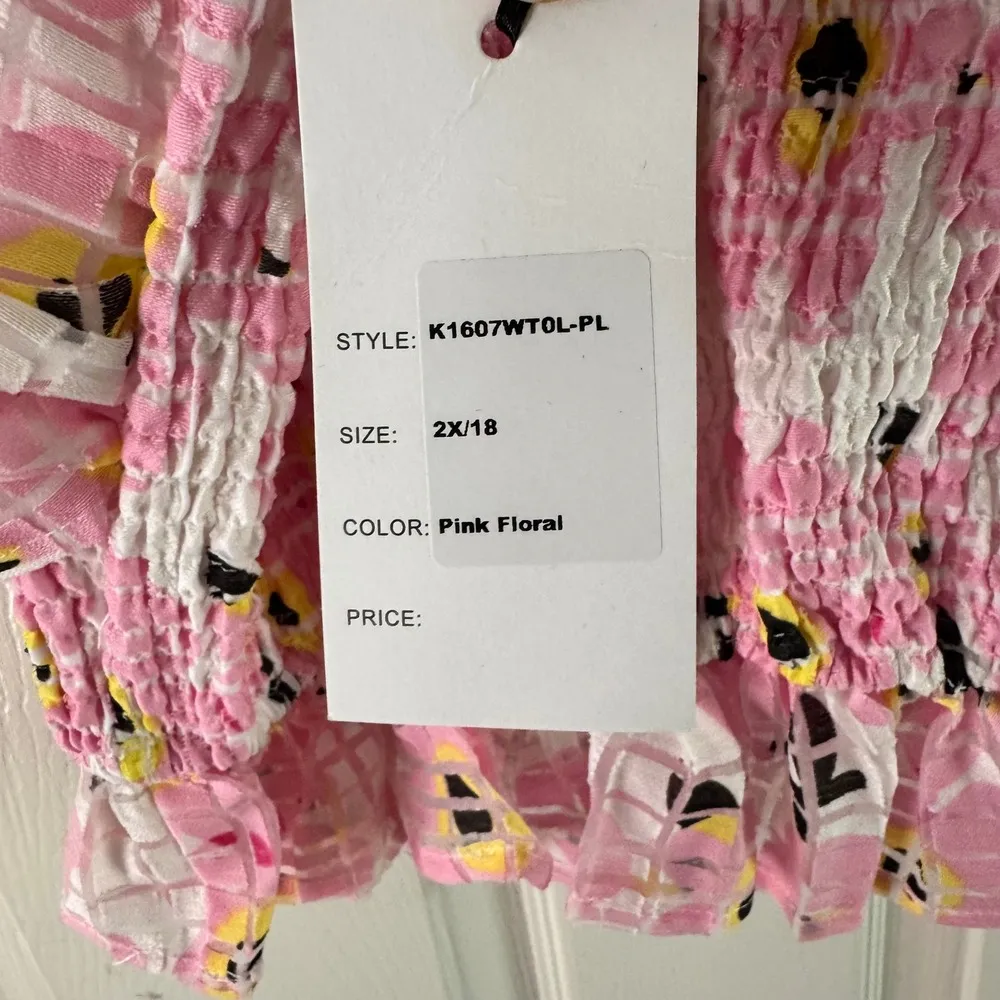 Unique Vintage Floral Crop Top Smocked Sweetheart Sleeveless Pink 2X/18 - Image 5