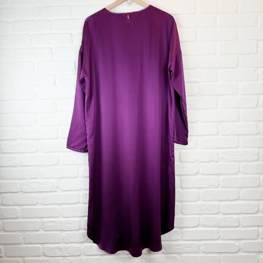 The Frock NYC Plum Purple Silk Satin Tunic Midi Dress Long sleeve rounded hem L Size L - Image 9
