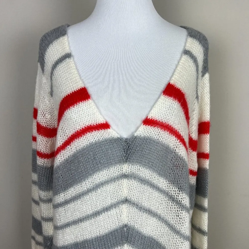 Wooden Ships Sweater Women M L Striped Long Sleeve Knit V-Neck Mohair Wool Blend - Image 6