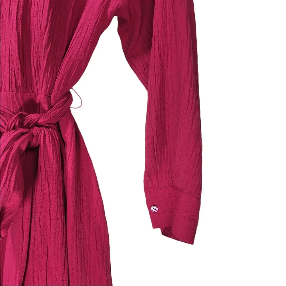 Zara Belted Wrap Long Sleeve Gauzy Mini Dress in Fuchsia Pink - Image 12