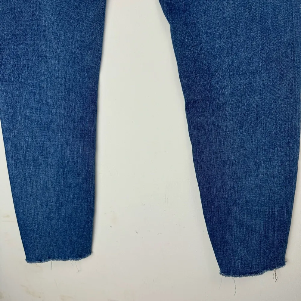 J. Crew High Rise Skinny Jeans Sz 29 Button Fly Stretch Medium Dark Wash Raw Hem - Image 12
