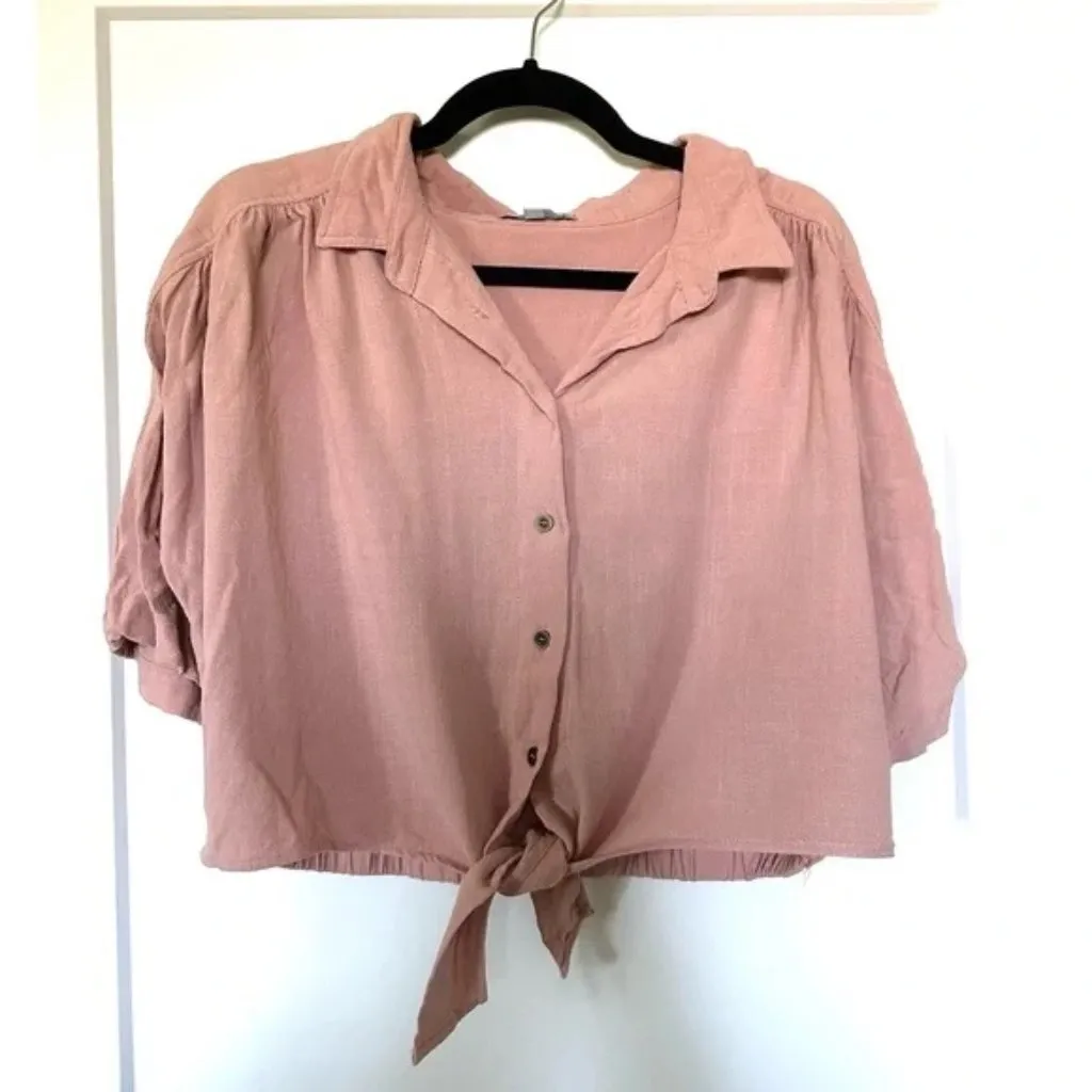 Wishlist Apparel Blush Button Front Tie Crop Shirt - Image 2