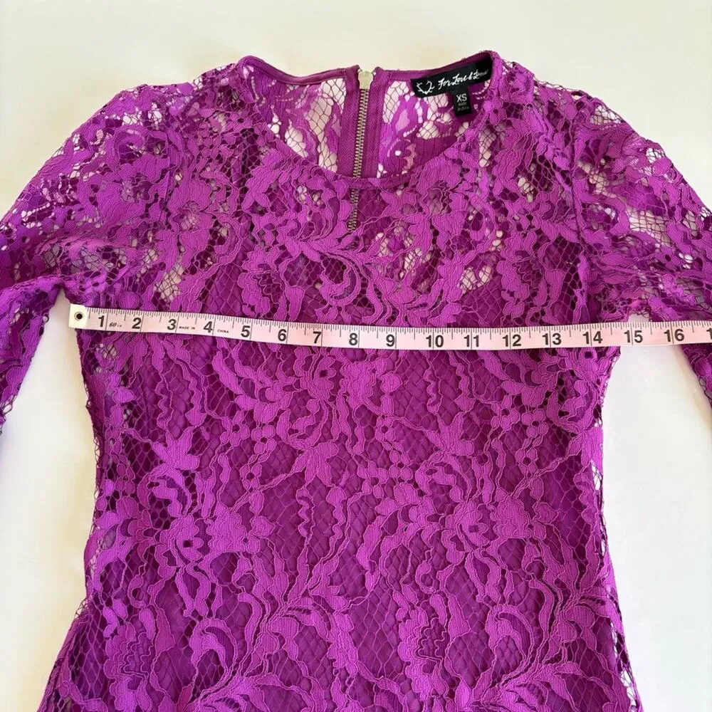 For Love & Lemons Maui Waui Lace Long Sleeve Mini Dress Purple Orchid XS - Image 4