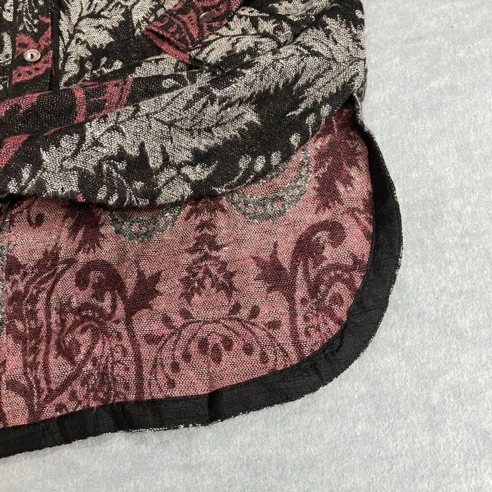 Soft Surroundings Jacquard Shirt Women XS Black Red Paisley Collared Chatnam Top - Image 8