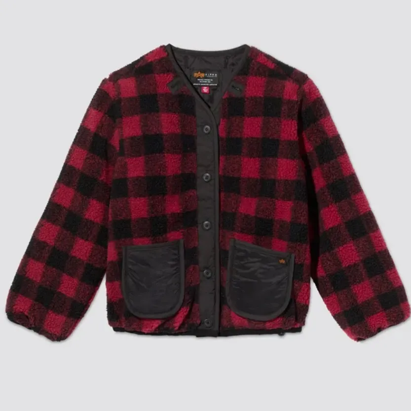 Alpha Industries Sherpa Utility Liner Jacket Red Black Plaid Check - Image 2